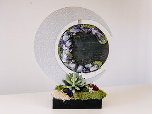 Crescent Moon With Crystals and Faux Succulents