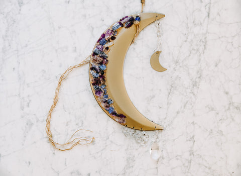 Mixed Crystal Crescent Moon Wall Hanging