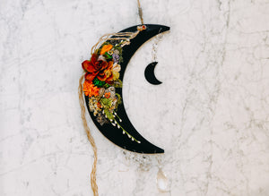 Faux Succulent Crescent Moon Wall Hanging