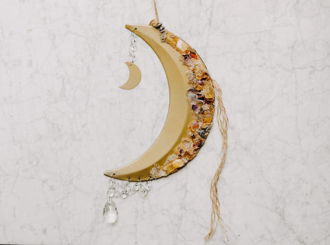 Mixed Crystal Crescent Moon Wall Hanging