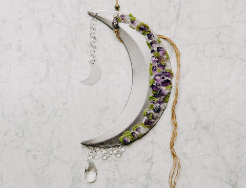 Amethyst Adorned Crescent Moon Wall Hanging