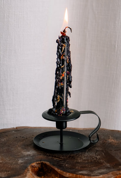 Black Floral & Herb Rolled Ritual Taper Candles