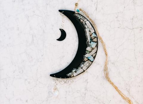 Mixed Crystal Crescent Moon Wall Hanging